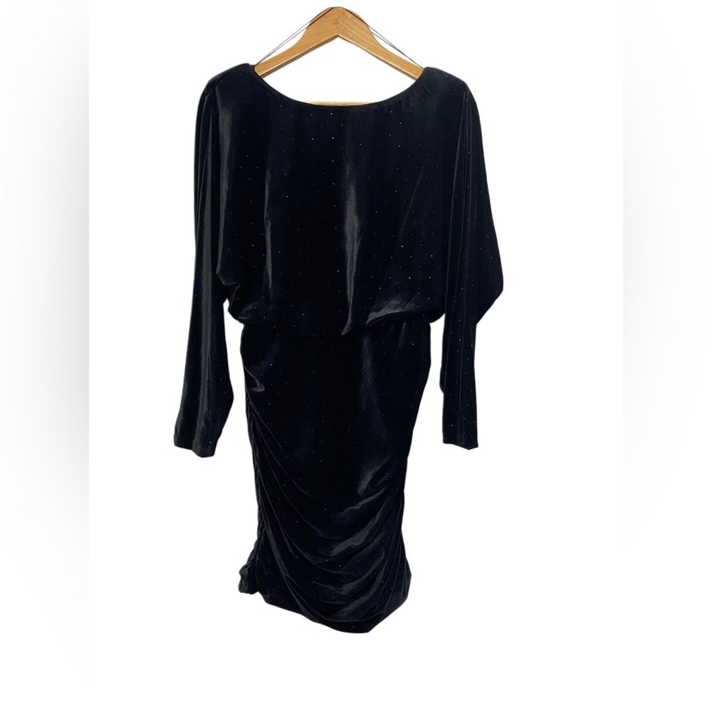 Women’s Aidan Mattox Long Sleeve Boat Neck Cowl Back Velvet Mini Dress